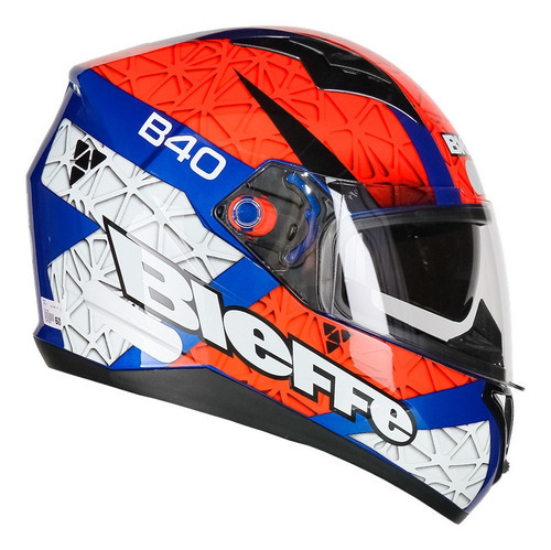 Capacete Moto Bieffe B40 Trixx Azul Vermelho Óculos Interno Tamanho 60 Cor Trixx Azul Vermelho