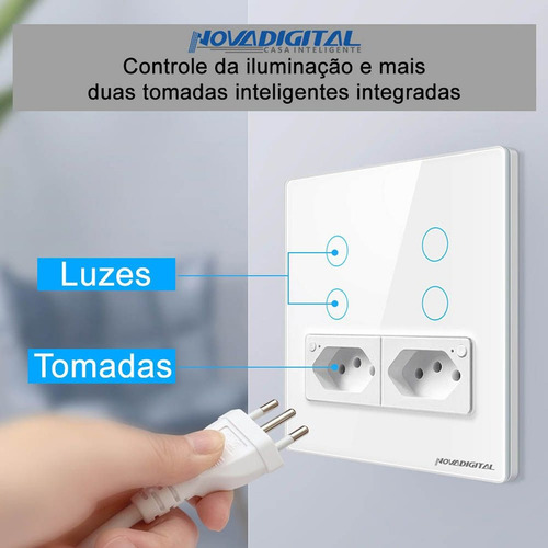 Interruptor Inteligente Wifi 4 Teclas Com Tomada Novadigital