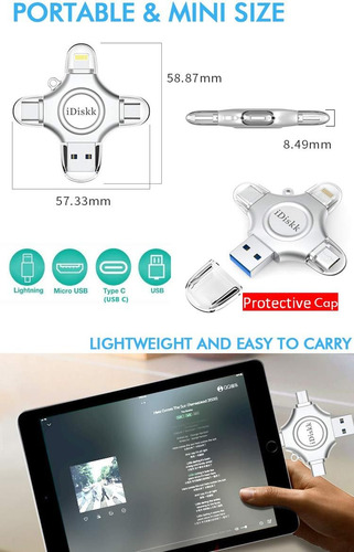 Unidad Flash Idiskk Photo Stick, Conectores 4 En 1, 128 Gb