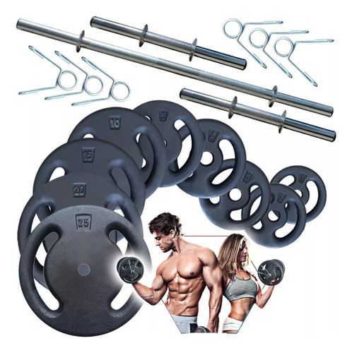 Kit 40kg De Anilhas + Barras Ocas - Halteres Para Musculação