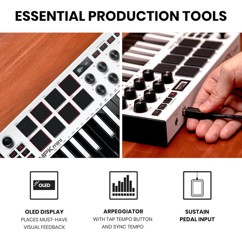 Akai Pro Mpk Mini Mk3 25 Teclas Usb Midi Teclado (blanco)