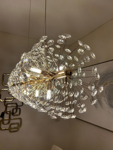 Lustre De Cristal Retangular Dourado Sonho 93cm