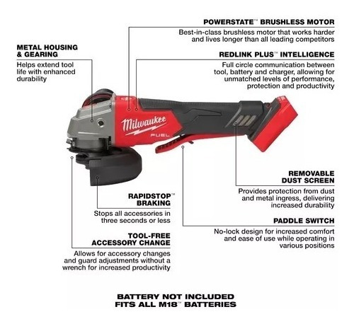 Esmeril Inalambrico Velocidad Variable M18 Fuel Milwaukee