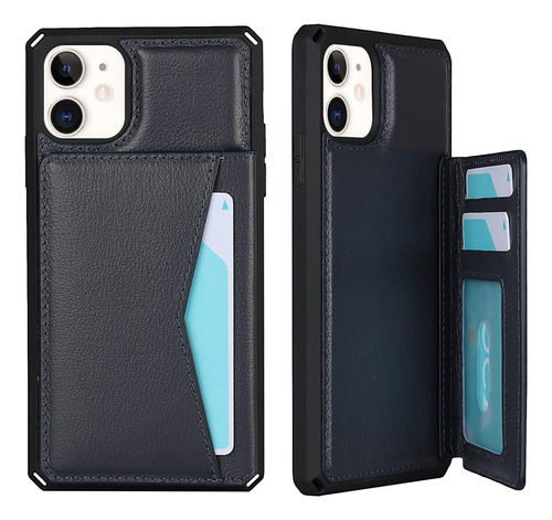 Premium Leather Kickstand Case For iPhone 11 Wallet Case With 3 Card Holder Hand Strap Case,magnetic Durable Phone Back Cover Blue