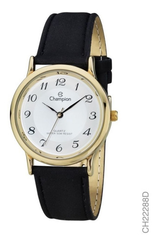 Relógio Champion Ch22288d Unissex Couro Preto - Branco