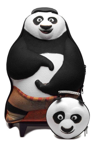 Mochila Escolar Kung Fu Panda 3d Rodinhas Lancheira Maxtoy