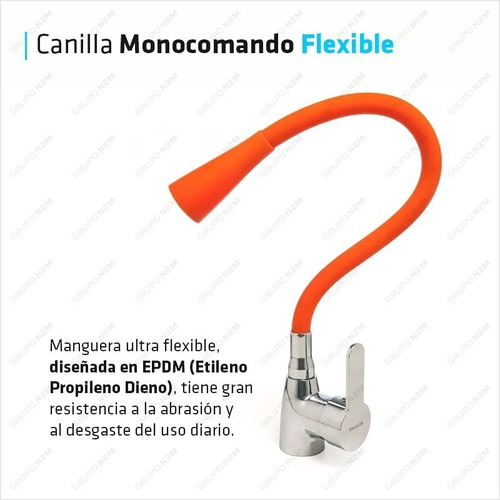 Imagen 2 de 10 de Griferia Canilla Monocomando Acero Gourmet Pico Flexible