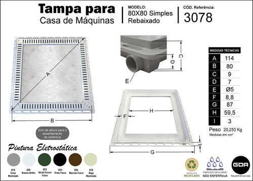 Tampa Casa De Máquina 80x80cm Simples Rebaixada Cores