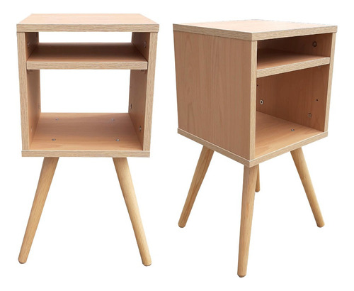 Juego De 2 Burós Hogare Mesa De Noche, Con Repisa Ajustable Mate Roble