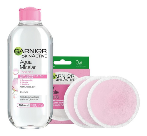 Kit Garnier Agua Micelar 400ml +3 Ecopads Reutilizables