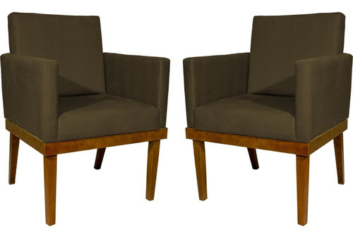 Kit 2 Cadeiras Reforçadas Poltronas Decorativas Divine Cores Cor Marrom Desenho do tecido TECIDO SUEDE