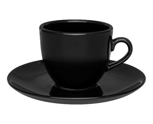 Taza Con Plato Para Té Coup Black 200ml, Cerámicas Oxford
