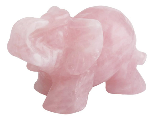 Figura De Elefante En Piedra Tallada. Amuleto, Cuarzo Rosa, 