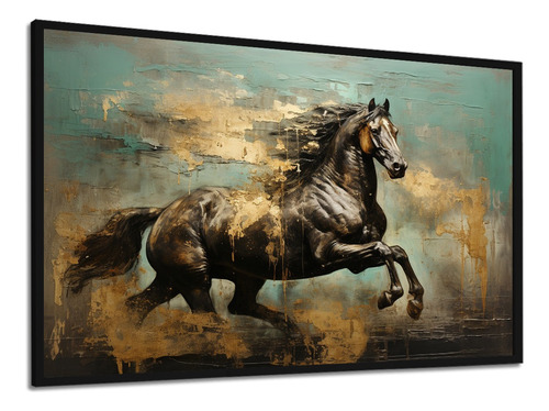 Quadro Decorativo Cavalo Abstrato Gold Luxo Moldura 98x60cm