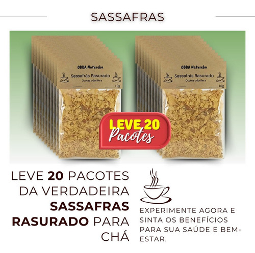 20 Pacotes Chá De Sassafrás Rasurado-autêntico Natural P Chá
