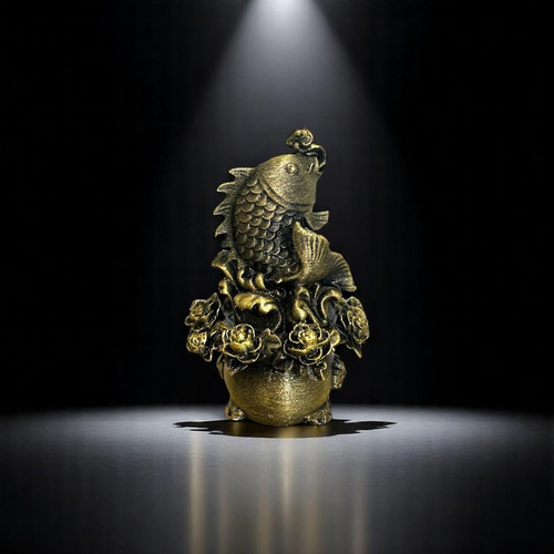 Figura De Pez Koi Fehg Shui Flores 15 Cm Oriental Almabuddha Oro Antiguo