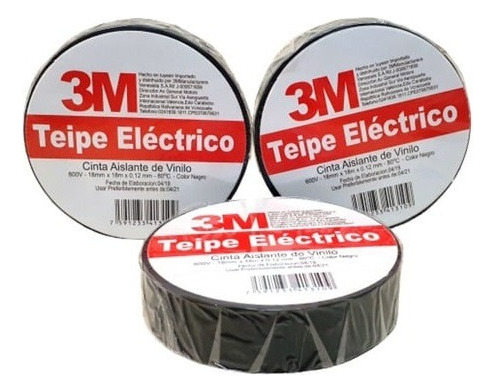 Teipe Electrico 3m Paquete 10 Unidades Cinta Aislante 18 Mts