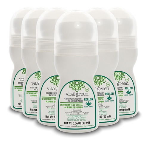 Vital Green Desodorante Roll On Cristal 90ml (paquete 6 Und)