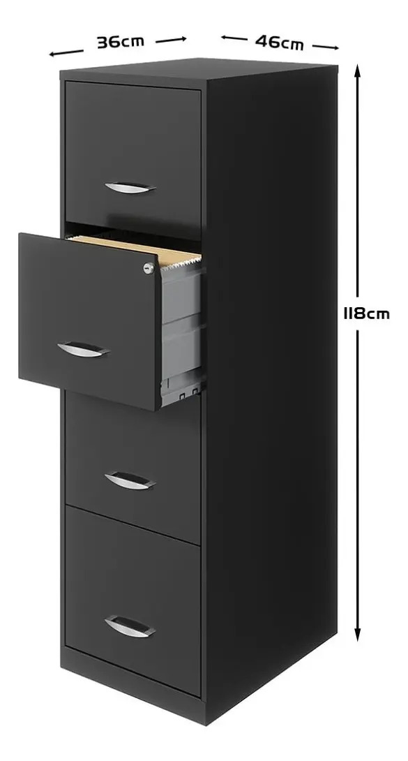 Archivero Vertical de Metal Hirsh con 4 Cajones para Oficina, Color Gris Oscuro