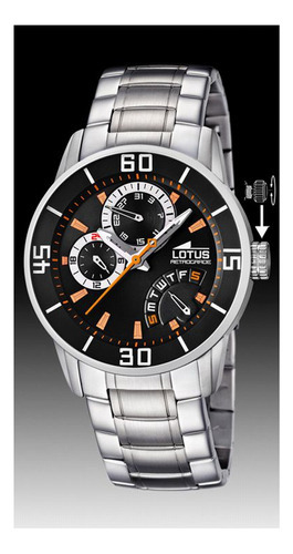 Relógio Lotus Retrograde Day Date 15797/5 Official Agent Mesh Color Silver Bezel Color Prateado Cor de Fundo Preto