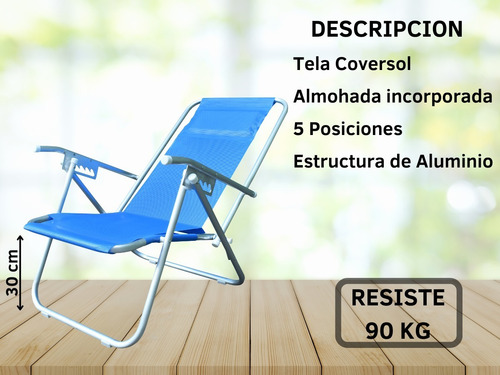 Imagen 5 de 9 de Reposera Aluminio 5 Pos. Coversol Kit X4- Disentino®