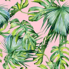 Imagem 1 de 3 de Papel De Parede Ilustração Em Aquarela De Folhas Tropicais,