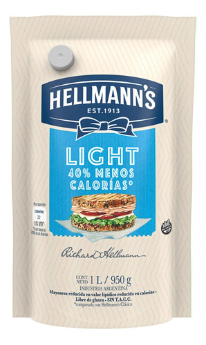 Mayonesa Hellmann's Light sin TACC en doypack 950 g
