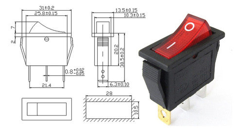 X4 Llave Tecla On-off Kcd3 Rocker 16a Neon Rojo Rectangular