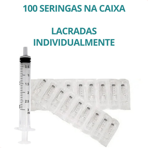 Seringa 3ml 100un. Bico Luer Slip Sr Descartável - S/ Agulha