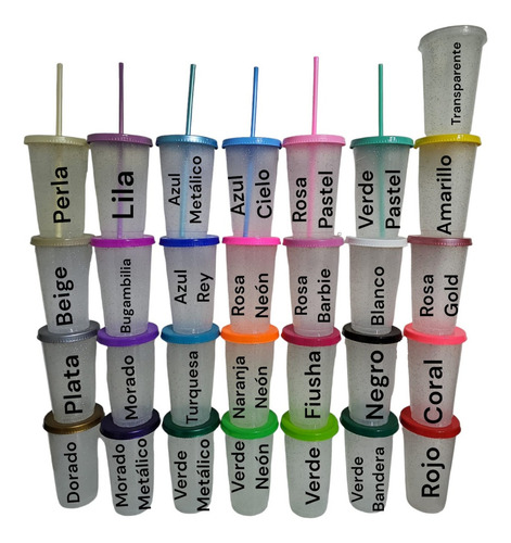 180 Pzas Vaso Popote 16oz Glitter Reusable Frio Y Caliente