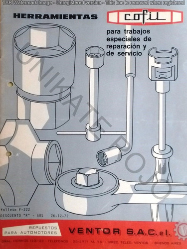 Antiguo Catálogo Cofil Herramientas Especiales Servicio 1972