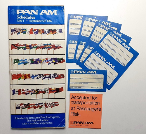Colección Pan Am Folleto Vintage Itinerarios De Vuelos 1986