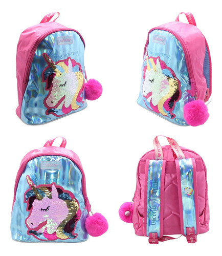 Imagen 4 de 8 de Mochila Jardín Unicornio Con Lentejuelas Turquesa-original