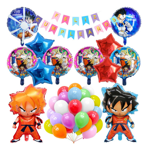 Kit 12 Globos Para Dragon Ball Goku Anime + 100 Globo+ Luces