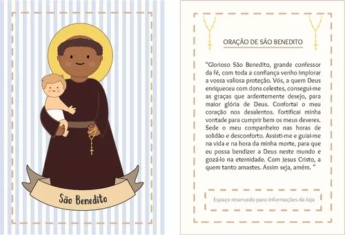 ST16023 - Mini Santinho São Benedito de Biscuit c/ Oração