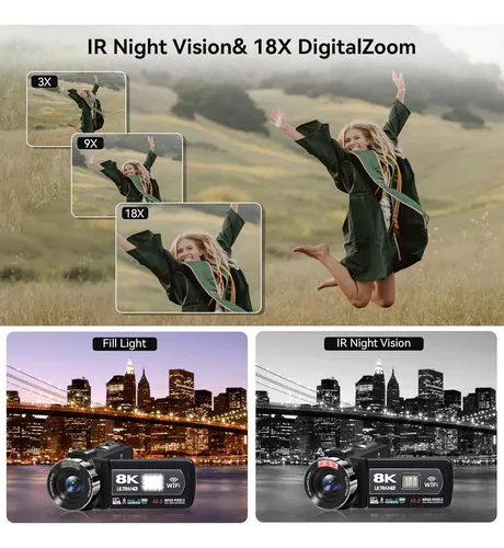 Video Camara 8k Camcorder 48mp 15fps Uhd Wifi Vlogging