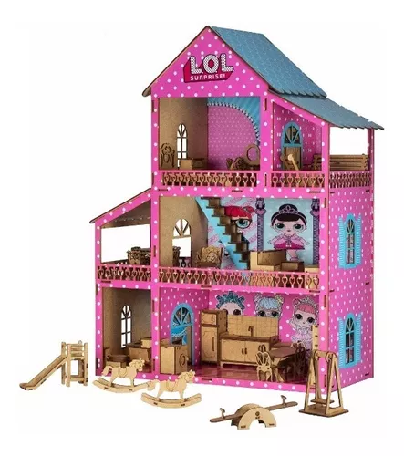 Casa de boneca em MDF casinha 60cm MONTADA