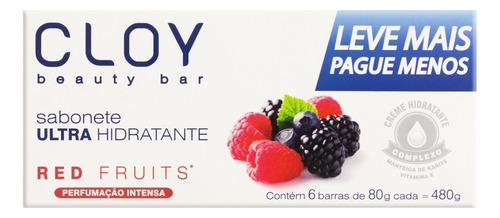 Sabonete em Barra Ultra Hidratante Red Fruits Cloy Beauty Bar Caixa 480g 6 Unidades Leve Mais Pague Menos