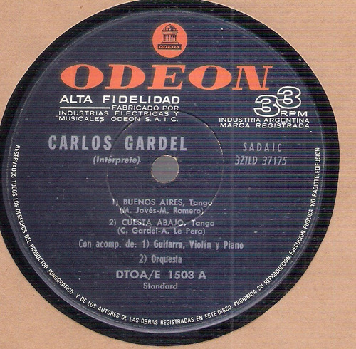 Carlos Gardel: Buenos Aires-cuesta Abajo /33 Rpm Doble Odeon