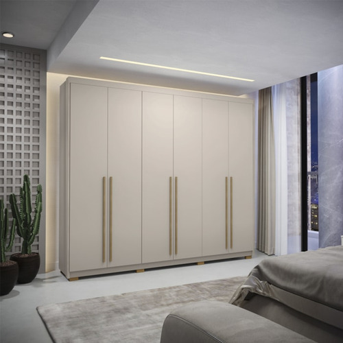 Guarda Roupa Casal 6 Portas 3 Gavetas Mdf 275 Cm Fend Vlr Milani 10095 Cinza