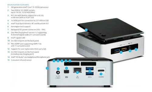 Mini Pc Intel Nuc I5 5250u 2,7ghz 8gb Ssd 240gb Nuc5i5ryh