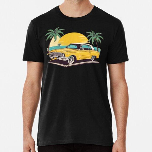 Remera Yellow Car With Palm Trees, Water And Sun Algodon Pre