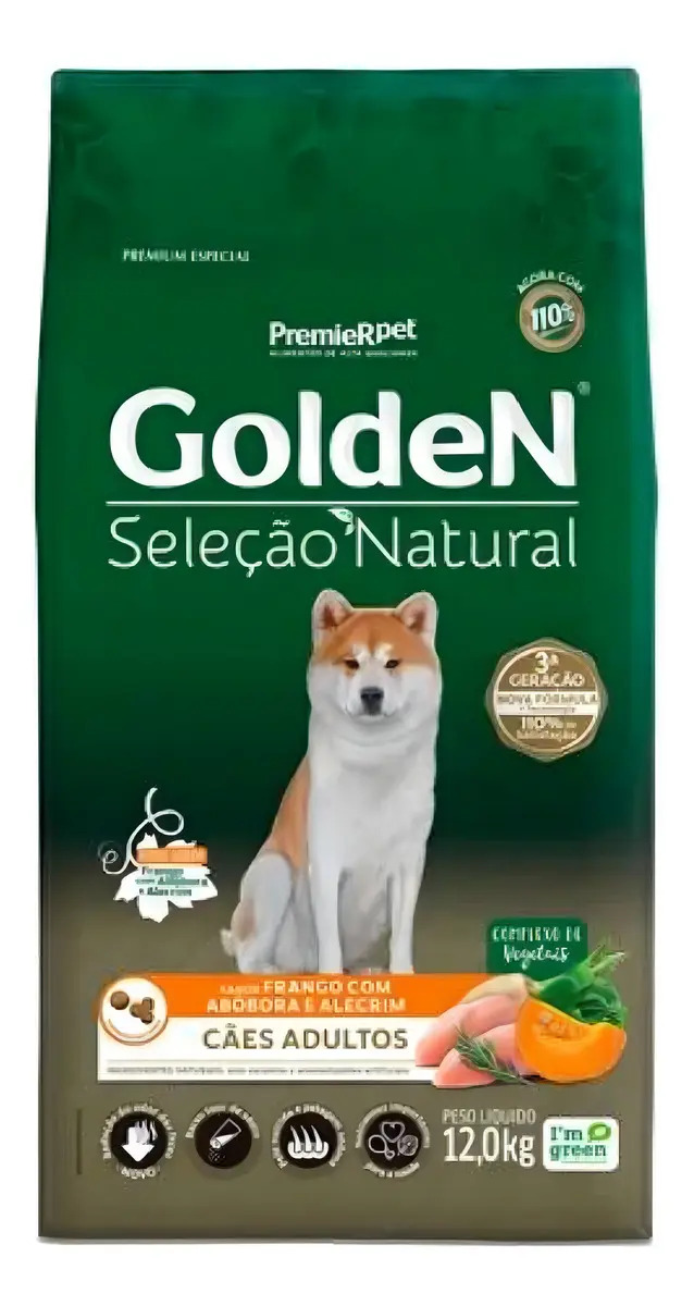 Ração Golden Seleção Natural para cães Adultos sabor frango e abobora 12kg
