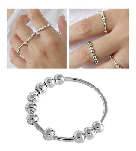 Anillo Giratorio De Plata Para Aliviar El Estrés, Antiestrés