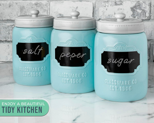 Mason Jar - Juego De 3 Recipientes De Cerámica Para Cocina,