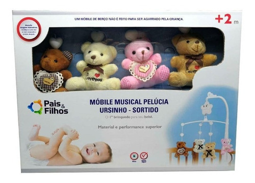 Móbile Musical Ursinho Pelúcia Infantil Bebe Berço Rosa/azul Cor Rosa