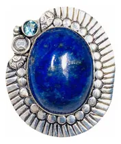 Comprar Anillo Plata India Lapislázuli Cabujon Y Aguamarina Natural