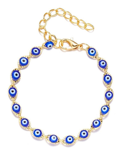 Pulsera De Ojos Turcos Azules En Baño De Oro 18k Protección