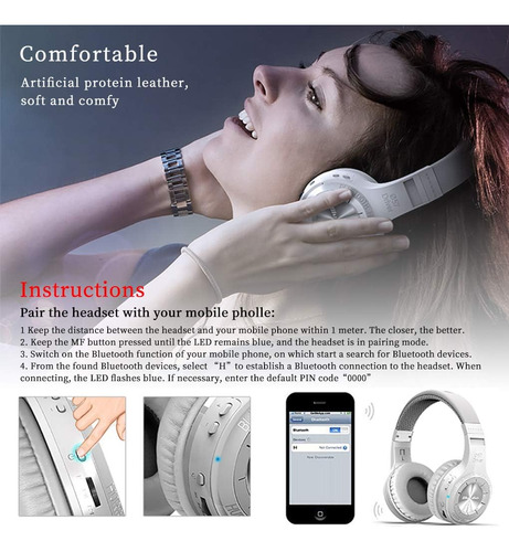 Auriculares Estéreo Bluedio Wireless Bluetooth V5.0 Con M...