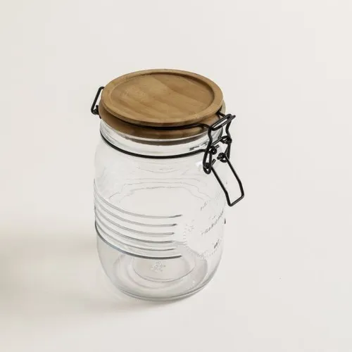 Frasco De Vidrio Tapa Hermetica Madera 1000 Ml Organizador Color Marrón